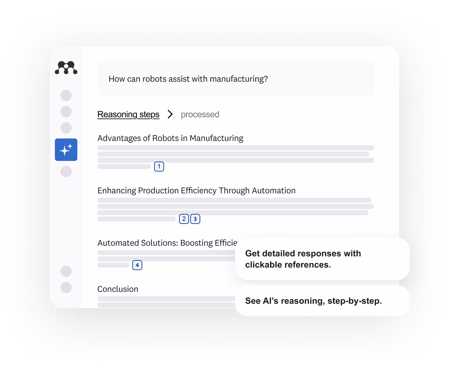 Mendeley AI search interface showing research reasoning and citations